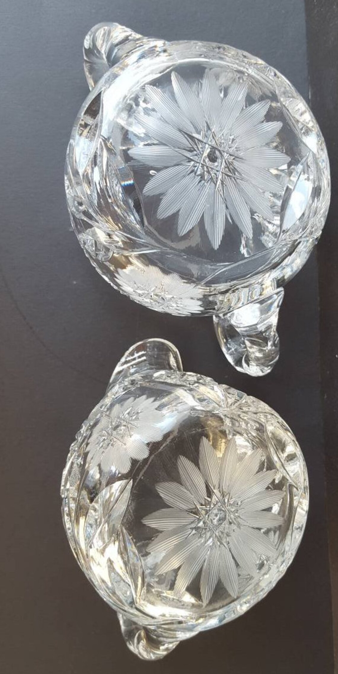 Vintage Crystal Creamer and Open Sugar Etched Flowers Etsy
