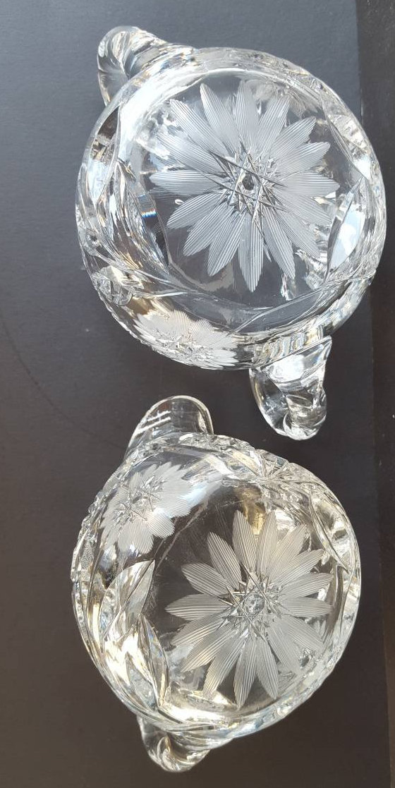 Vintage Crystal Creamer and Open Sugar Etched Flowers Etsy