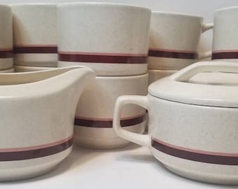 2 Temper-Ware by Lenox Brushwork Burgundy Coffee Mugs ONLY Burgundy Pink Strip
