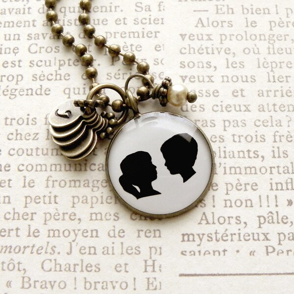 Generic Girl & Boy Silhouette Necklace with Tiny Initial Stamps of your choice - up to 5