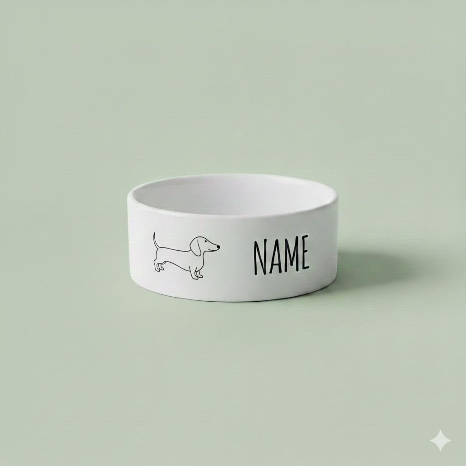 Minimal Dachshund Outline Pet Bowl | Customizable Dog's Name Ceramic Bowl | Weiner dog
