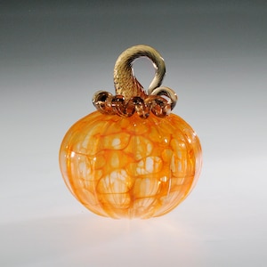 Orange spider web Handblown Glass Pumpkin