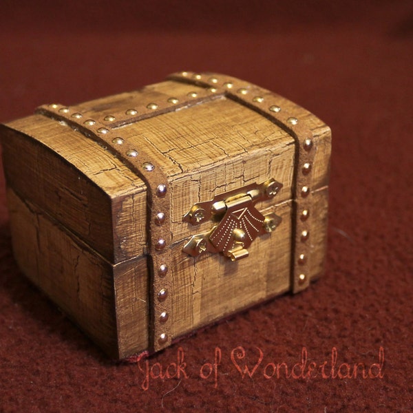 Felt-lined wood miniature treasure chest for 18" Dolls and Chessex Dice Sets (Medium)