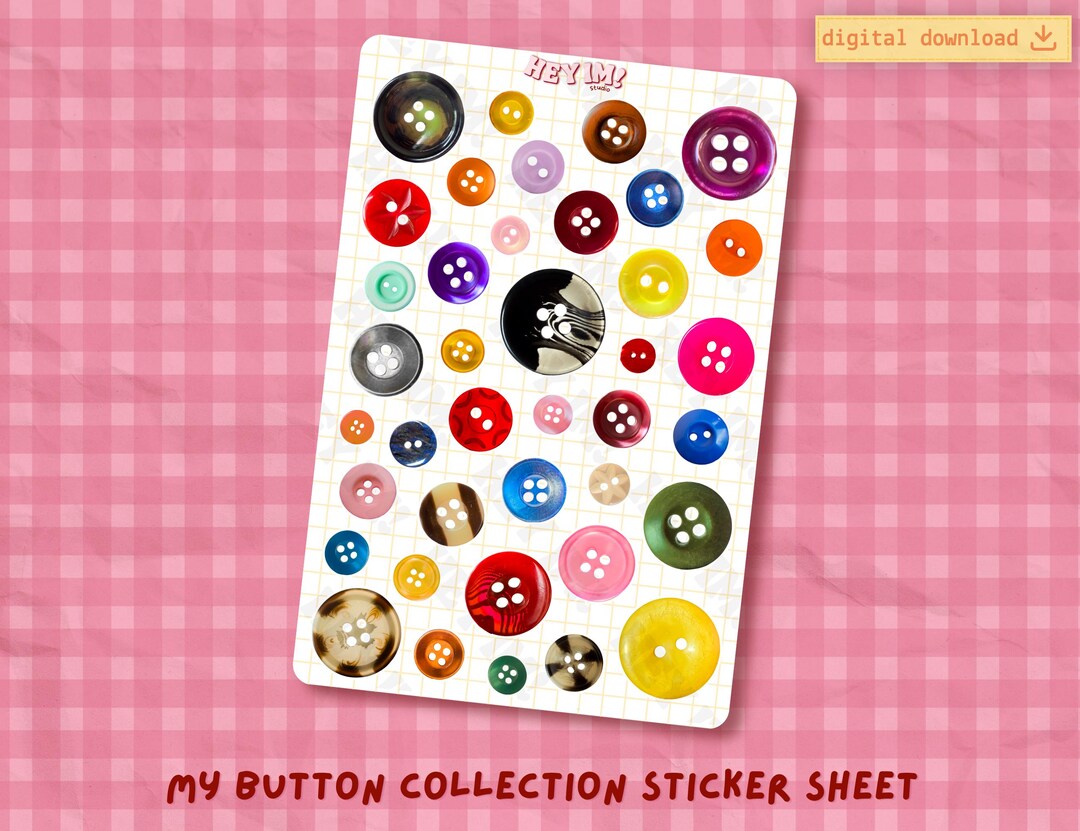 Vintage Button Sticker Sheet | Sewing Craft Ephemera (digital Download ...