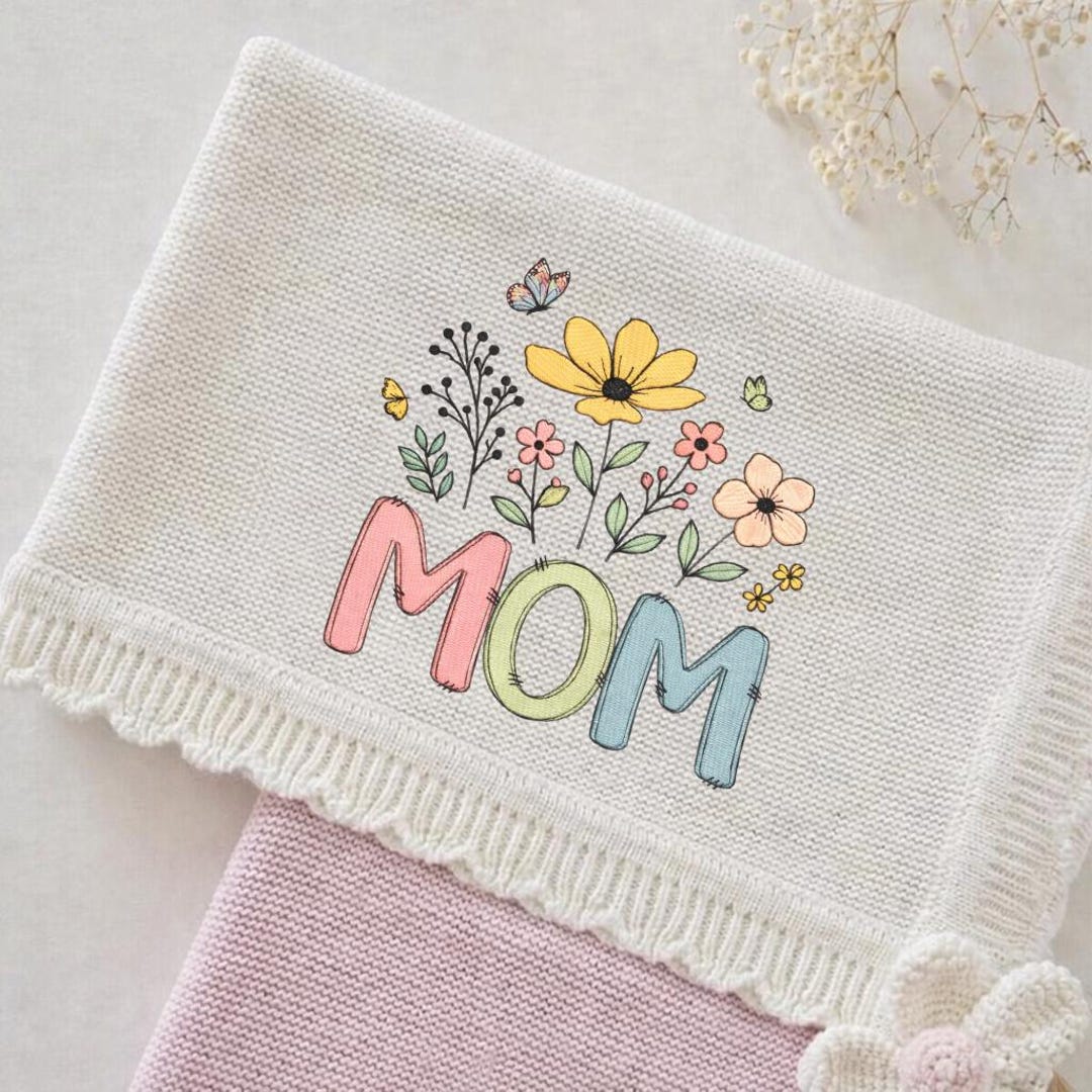 Mom Embroidered Frame Floral MOM Embroidery Design Simple Style, Mothers Day Gift, Cute ...
