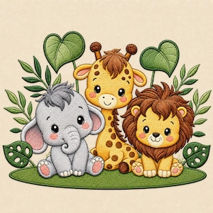 Diseño de bordado de animales de safari, decoración para habitación infantil, patrón para máquina de bordar (descarga digital)