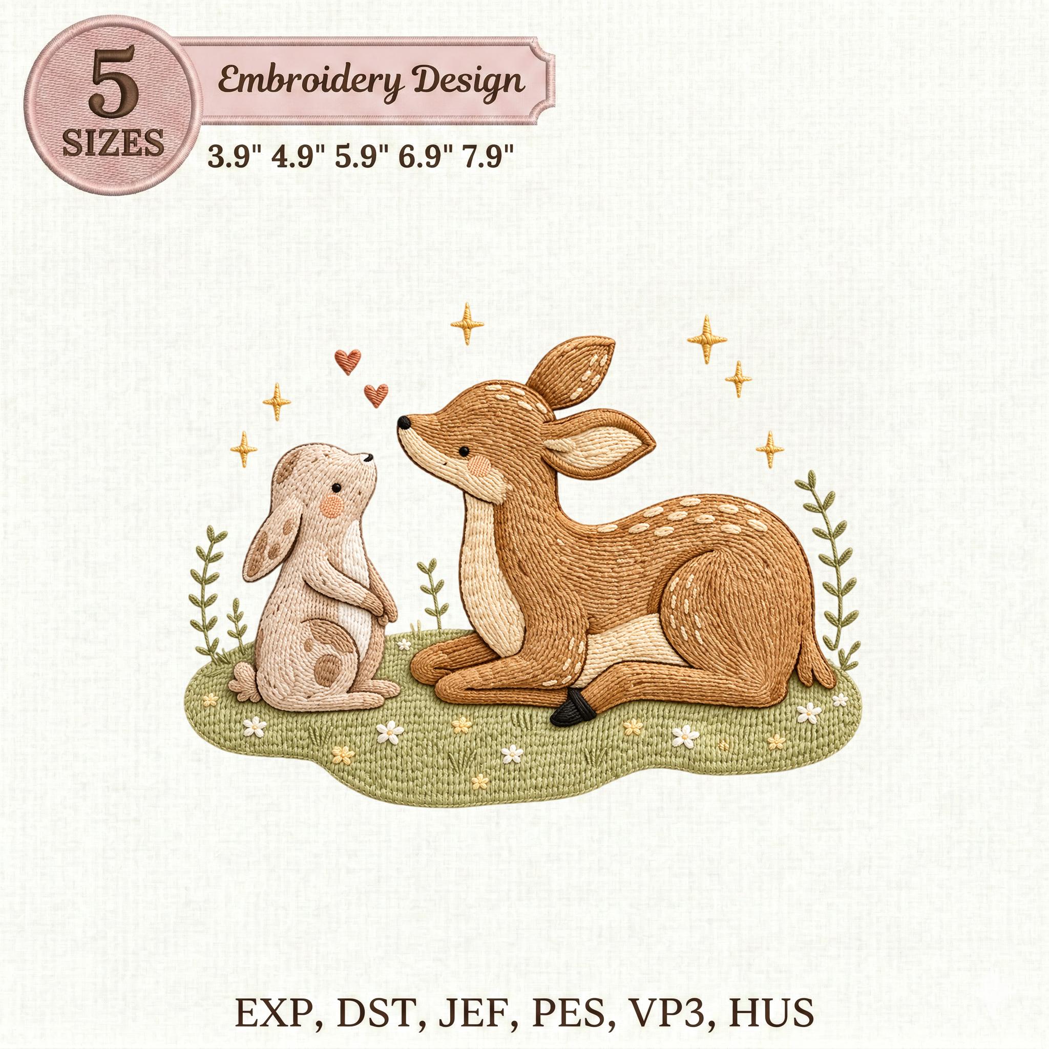 Woodland Deer and Bunny Embroidery Design Cute Forest Animals Nursery ...