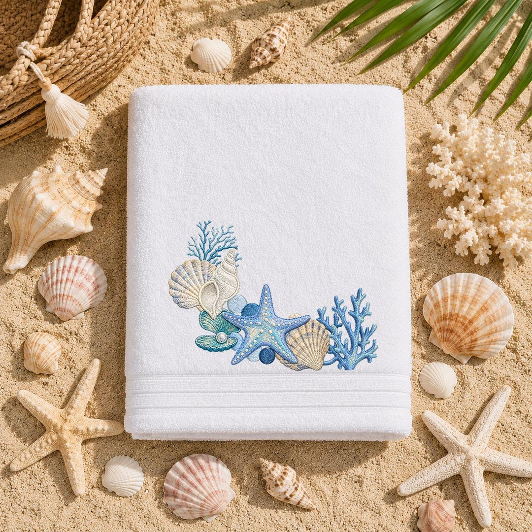 Coastal Starfish Shell Embroidery Design, Beach Seashell Coral Machine ...