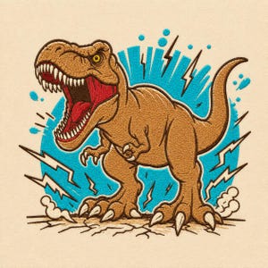 T-Rex Stickdatei, brüllender Dinosaurier Cartoon, Jurassic Kids Deko (digitaler Download)