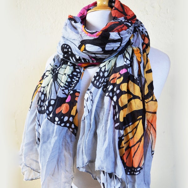 Womens BUTTERFLY Print patterned cotton scarf - women fashion accessories - mariposa