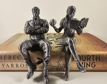Fantasy Reader Couple Figurines, Dragon Rider Inspired Decor, Book Lover Gift, Romantic Shelf Accent