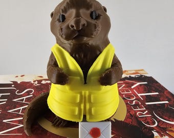 Fantasy Messenger Otter Figurine, Whimsical Bookish Mail Carrier, Animal Decor, Unique Reader Gift