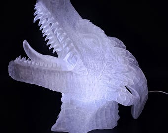 Drachen Kopflampe, Fantasy Decor, LED-Licht, Drachen-Liebhaber-Geschenk, Bücherregal-Akzent