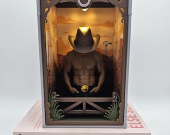 Rincón de lectura vaquero, decoración de estantería del Oeste, expositor de figuras de vaquero, detalle rústico para estantería