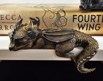 Sleeping Dragon Book Perch, Fantasy Bookshelf Decor, Dragon Lover Gift, Shelf Sitter Accent
