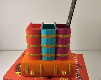 Book Stack Pen Holder, Bookmark Organizer, Bookish Desk Decor, Book Lover Gift