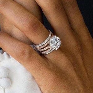 Two-Tone Stacked Wedding Ring Set 925 Sterling Silver Rose Gold Plated Round Cut Anniversary Ring Multi-Band Bridal Set for Women