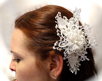 Encaje Bridal Hairpiece White Lace Victorian Haircomb Accesorios de boda B-115
