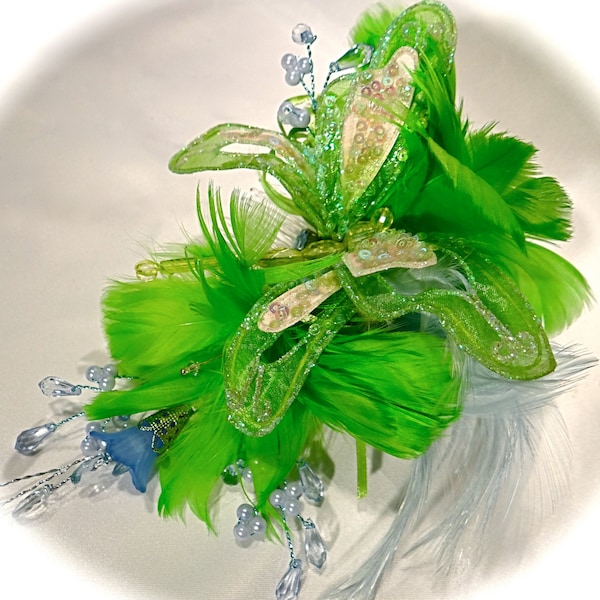 Butterfly Hair Comb Lime Fairy Feather Headdress F-106