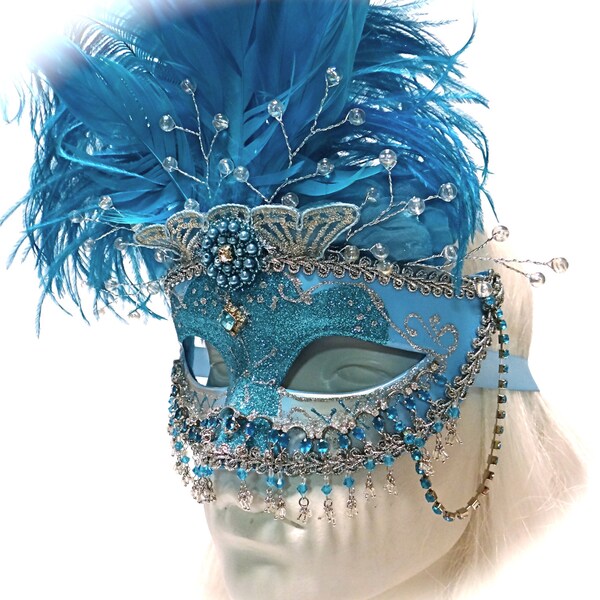 Blaue Versailles Maskerade Maske Feder Maske Halloweeen Kostüm Zubehör MA-102