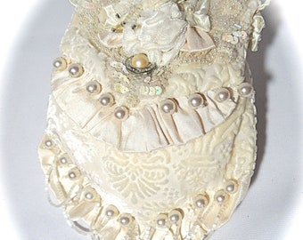 Victorian Bridal Hand Bag Velvet Ecru Beaded Purse VH-152