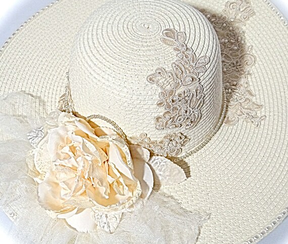 Ivory Lace Bridal Hat: Creamy Wedding Church Hat With Pearls 