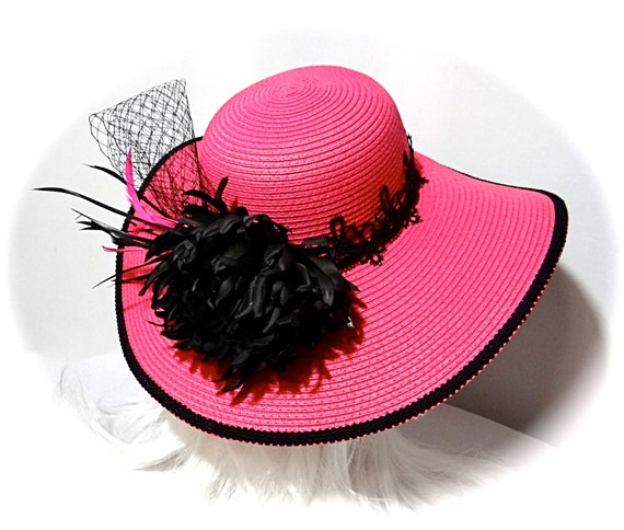 Hot Pink & Black Derby Hat Womens Formal Hats Church Hat DH-112 -   Canada