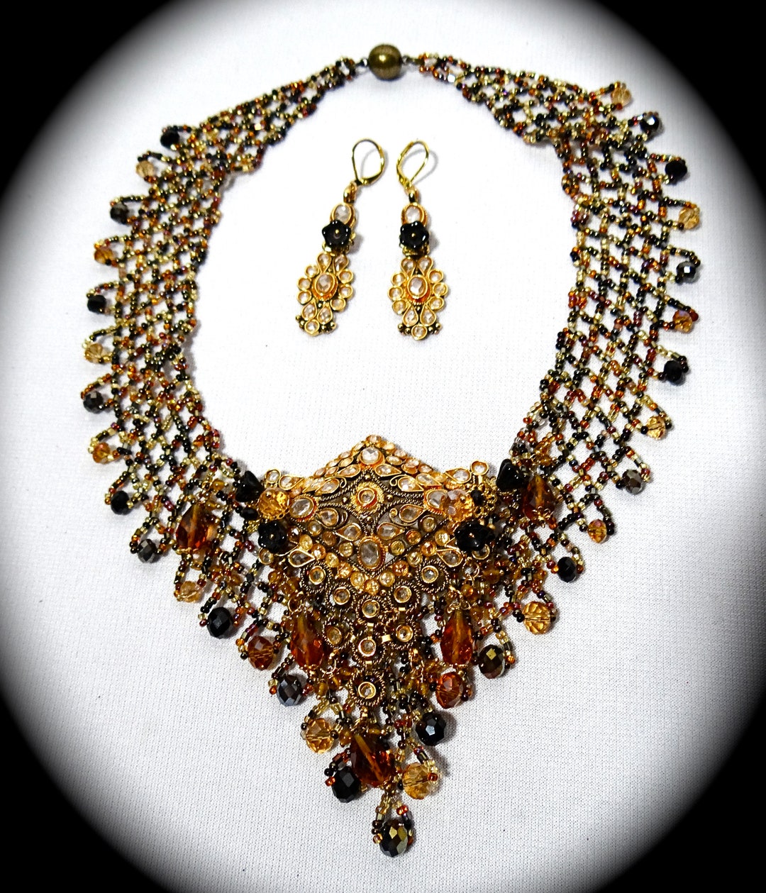 Beaded Bib Necklace Set Autumn Collar Assemblage Jewelry N-113 - Etsy