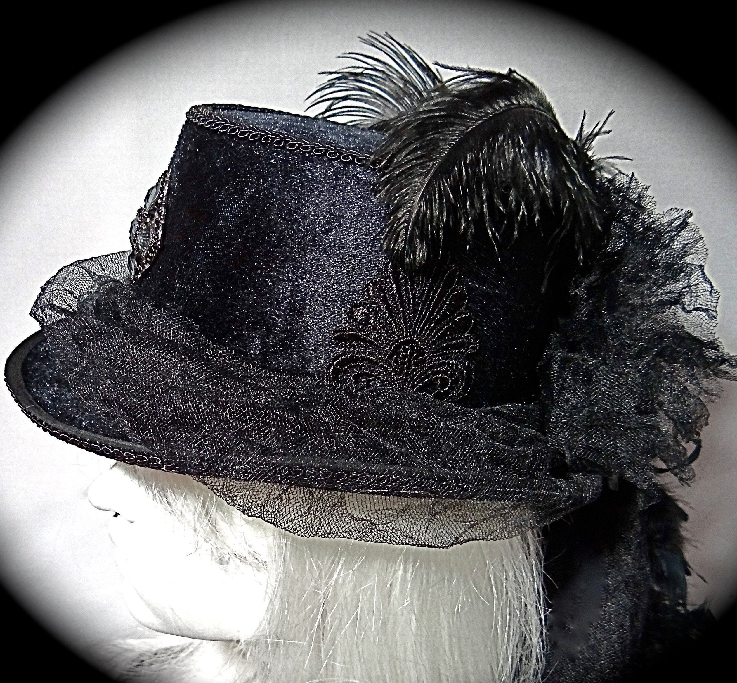 Black Gothic Top Hat Womens Victorian Riding Hat Costume Hats Etsy