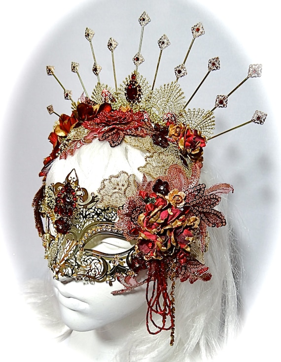 Phoenix Masquerade Mask Halo Crown Venitian Masks Bridal Etsy