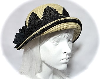 Black & Tan Cloche Vintage HatsWomen's Hats DH-107