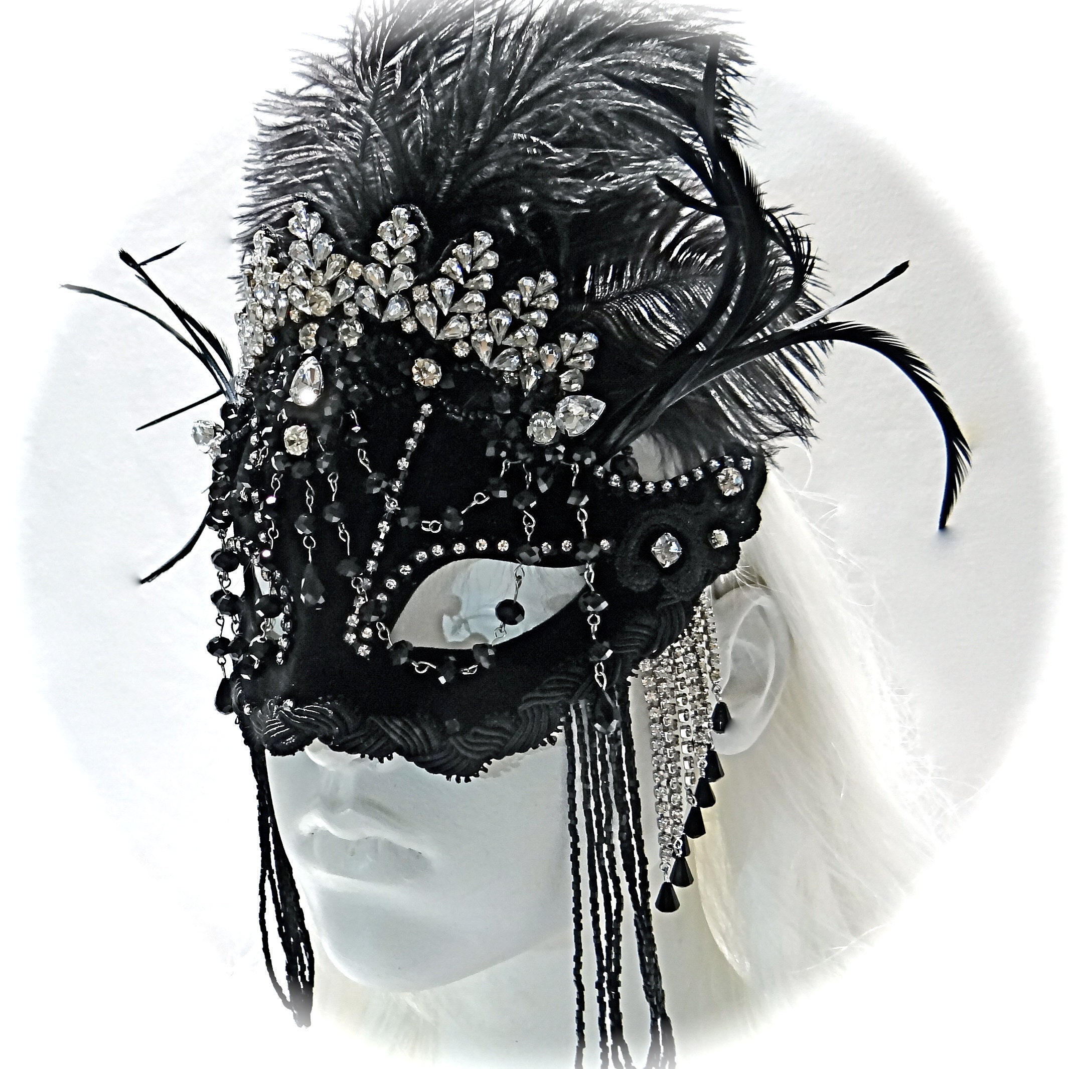 Black Queen Masquerade Mask Rhinestone Mask Black Etsy