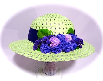 Little Girls Easter Bonnet Lime and Purple Hat Girls Spring Hats GH-137