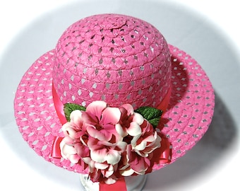 Little Girls Easter Bonnet Hot Pink Sun Hat Tea Party Hats GH-105