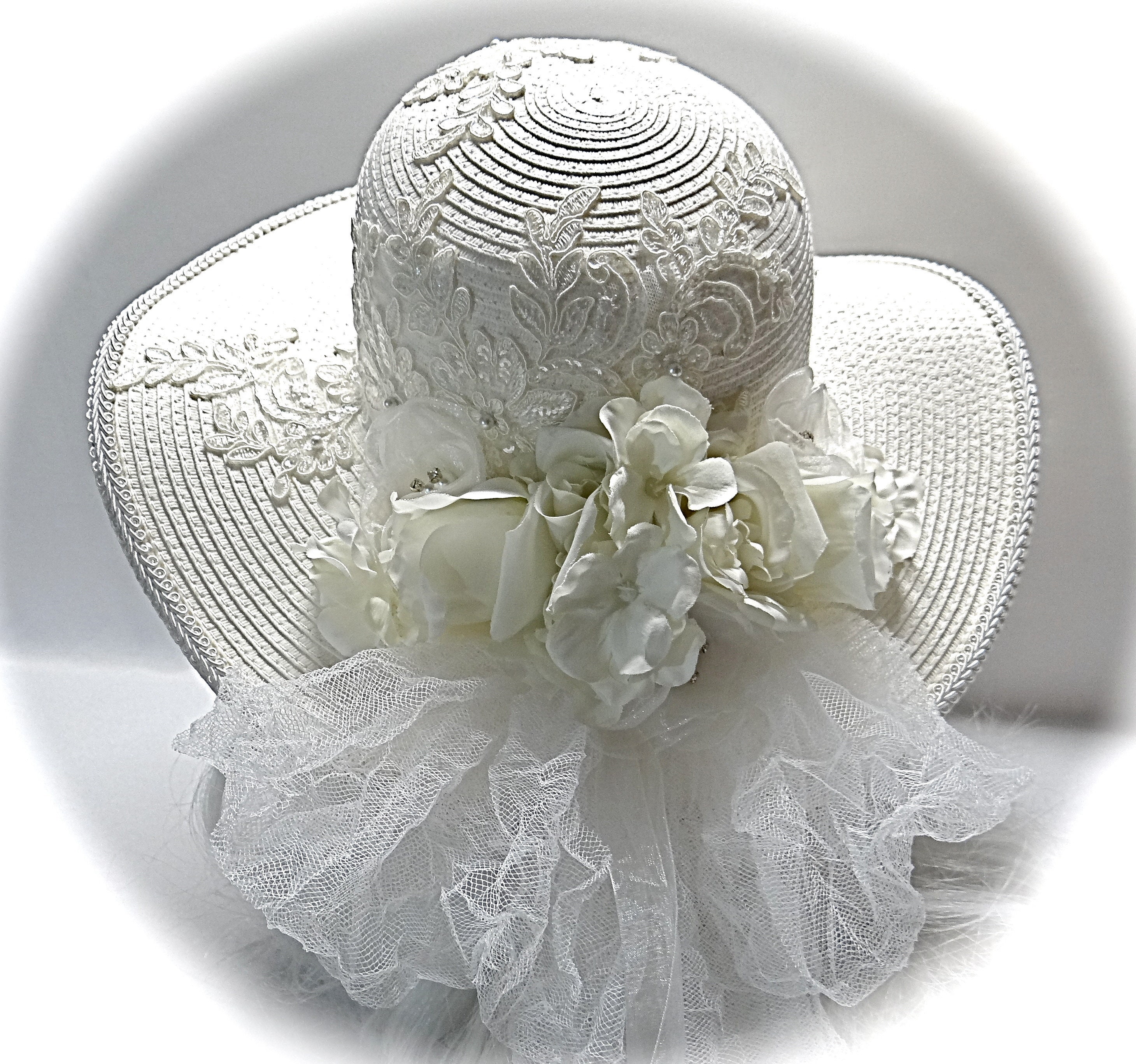 Lace Bridal Hat Wedding Accessories Bridal Shower Hat Garden Etsy