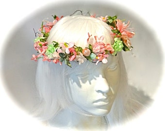 Flowergirl Hair Garland Fairy Bridal Crown Pink Flower Headpiece Wedding Accessories  F-100