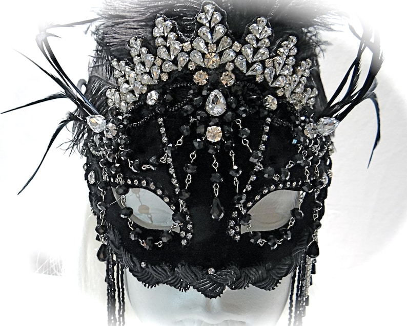 Black Queen Masquerade Mask Rhinestone Mask Black Etsy
