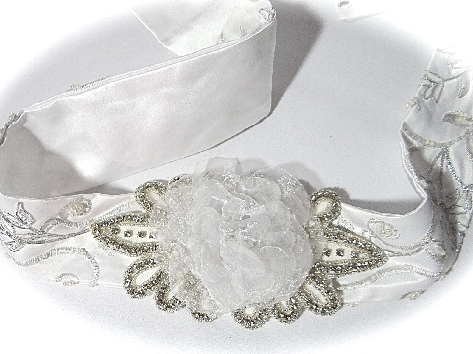 Rhinestone Bridal Belt Wedding Accessories White Satin Bridal - Etsy