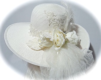 Ivory Bridal Hat Lace Bridal Hat Summer Wedding Accessories DH-110
