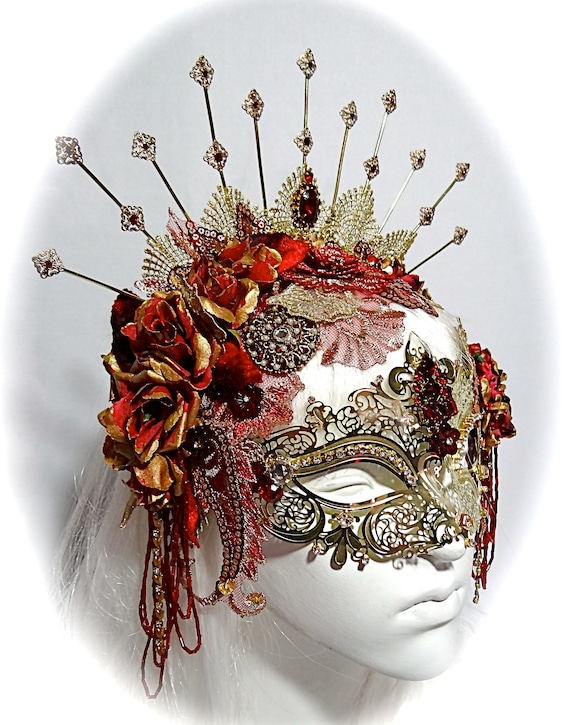 Phoenix Masquerade Mask Halo Crown Venitian Masks Bridal Etsy