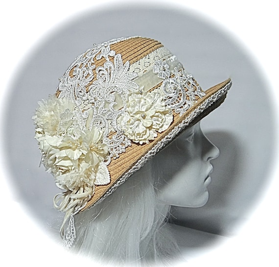Lace Cloche Ivory Bridal Hats Vintage Hat DH-146 - Etsy display picture 2