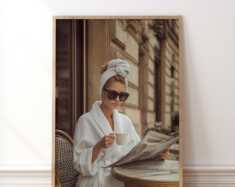 Impresión de mujer melancólica leyendo, arte mural de diseño de dinero antiguo, póster de revista de moda, foto de estilo cinematográfico, arte imprimible de estilo de vida de lujo vintage