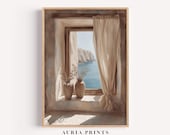 Mediterranean Window Wall Art Printable, Coastal Interior Art, Neutral Home Decor, Soft Seaside View Digital Download