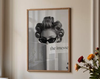 Vintage Hair Rollers Print, Retro Aesthetic Decor for Beauty Salon, Black and White Fashion Magazine Poster, Trendy Newspaper Print