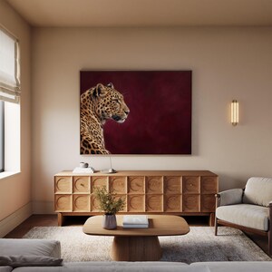 Above Bed Maroon Leopard Canvas, Framed Burgundy Cheetah Wall Art, Horizontal Animal Print, Large Maximalist Decor For Over The Bed image 9
