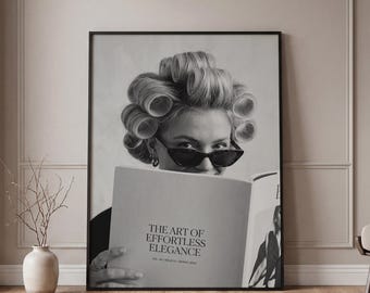 Trendy Hair Roller Girl Poster, Old Money Aesthetic Wall Art, Vintage Decor For Beauty Salon, Black and White Hairdresser Print
