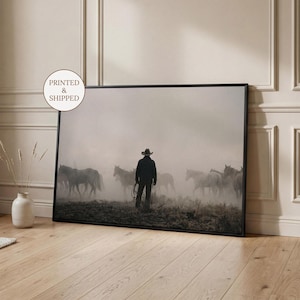 Arte mural vaquero vintage, lámina de rancho de caballos del oeste para colocar sobre la cama, póster con estética de la vieja aristocracia texana, foto melancólica del suroeste, pieza llamativa