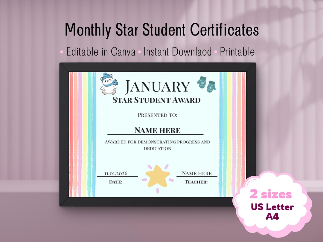 Star Student Certificates Editable | Monthly Classroom Awards for ...
