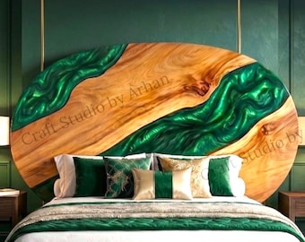 Cabecero de cama moderno de lujo con resina verde esmeralda y respaldo de cama
