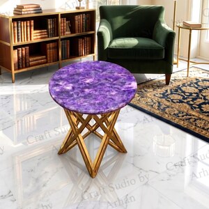 Amethyst Round Side Table | Luxury Stone End Table Top | Contemporary Gemstone Bedroom Furniture